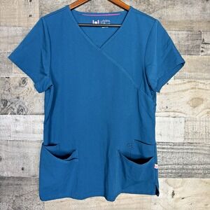 Urbane Ultimate Scrub Top Womens Size M Teal Blue Stretch Medical Nurse